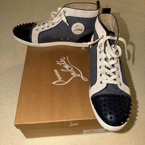 Christian Louboutin Navy and White Spiked Sneakers